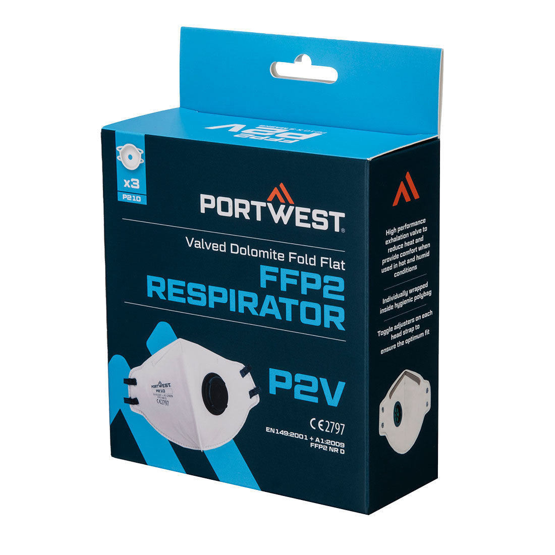 Portwest FFP2 Valved Dolomite Fold Flat Respirator (Pk3)