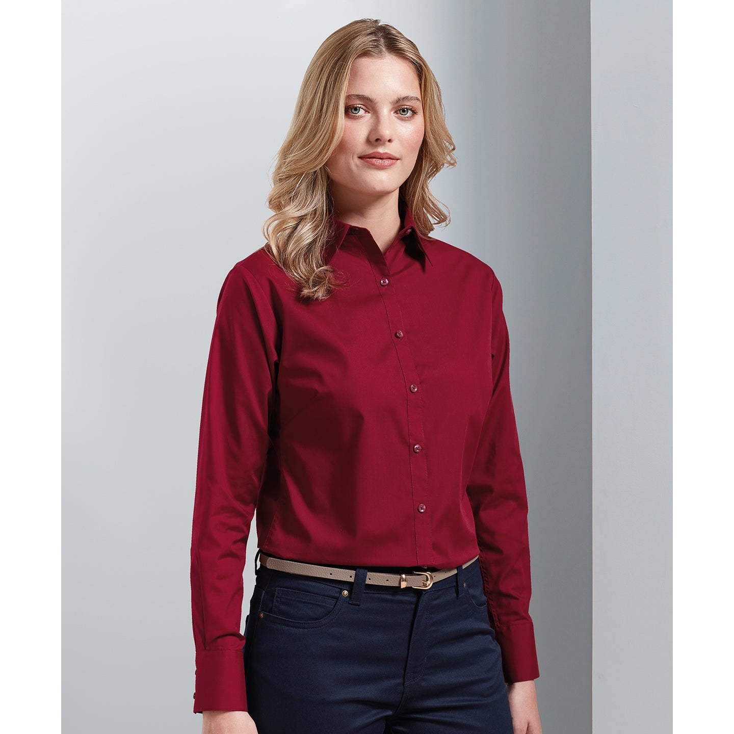 Premier Women's Poplin Long Sleeve Blouse - Dark Grey