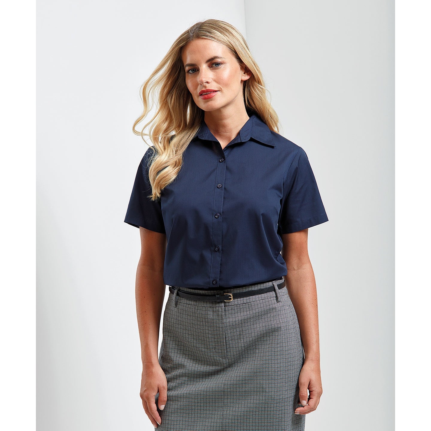 Premier Women's Short Sleeve Poplin Blouse - Dark Grey