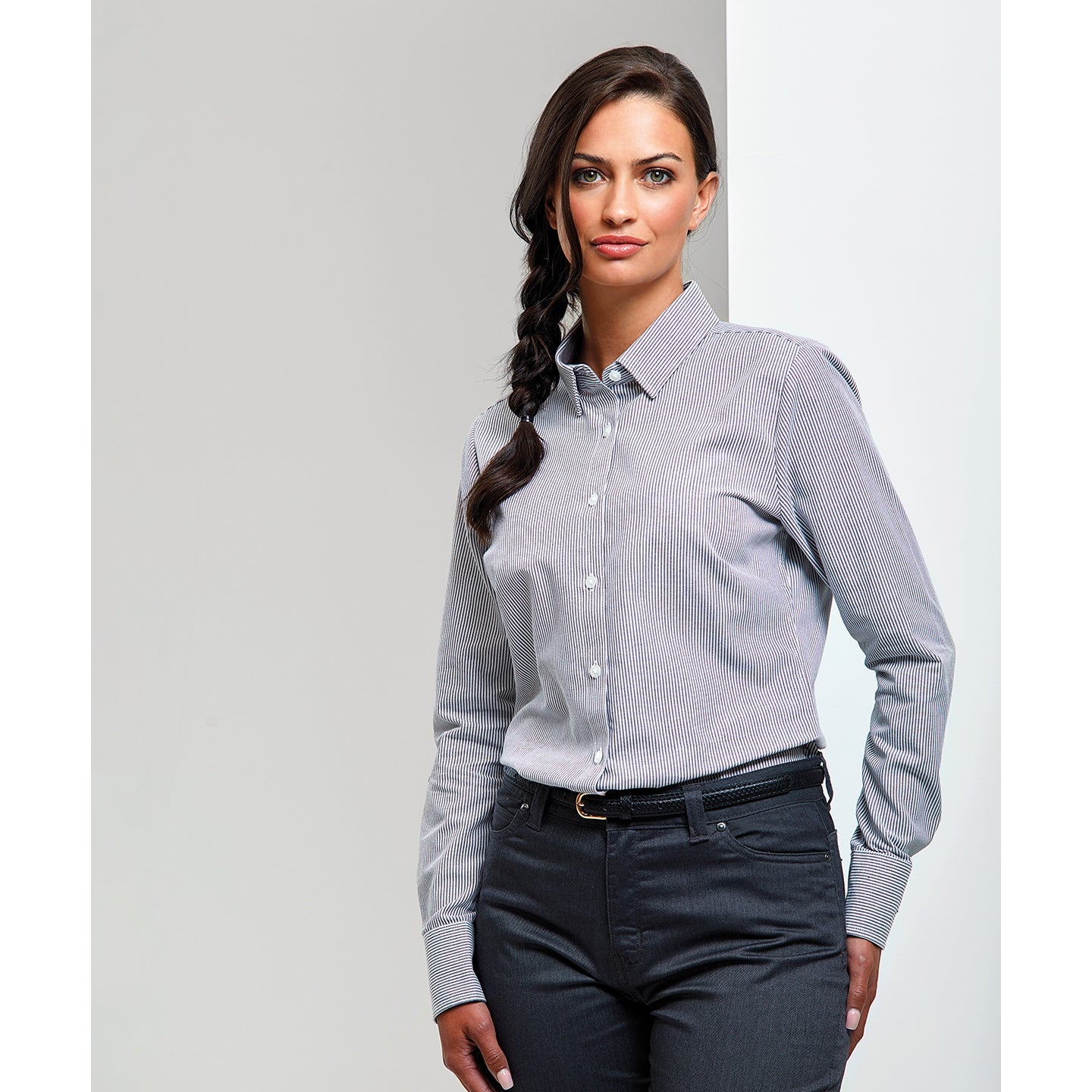 Premier Women's Cotton-Rich Oxford Stripes Blouse