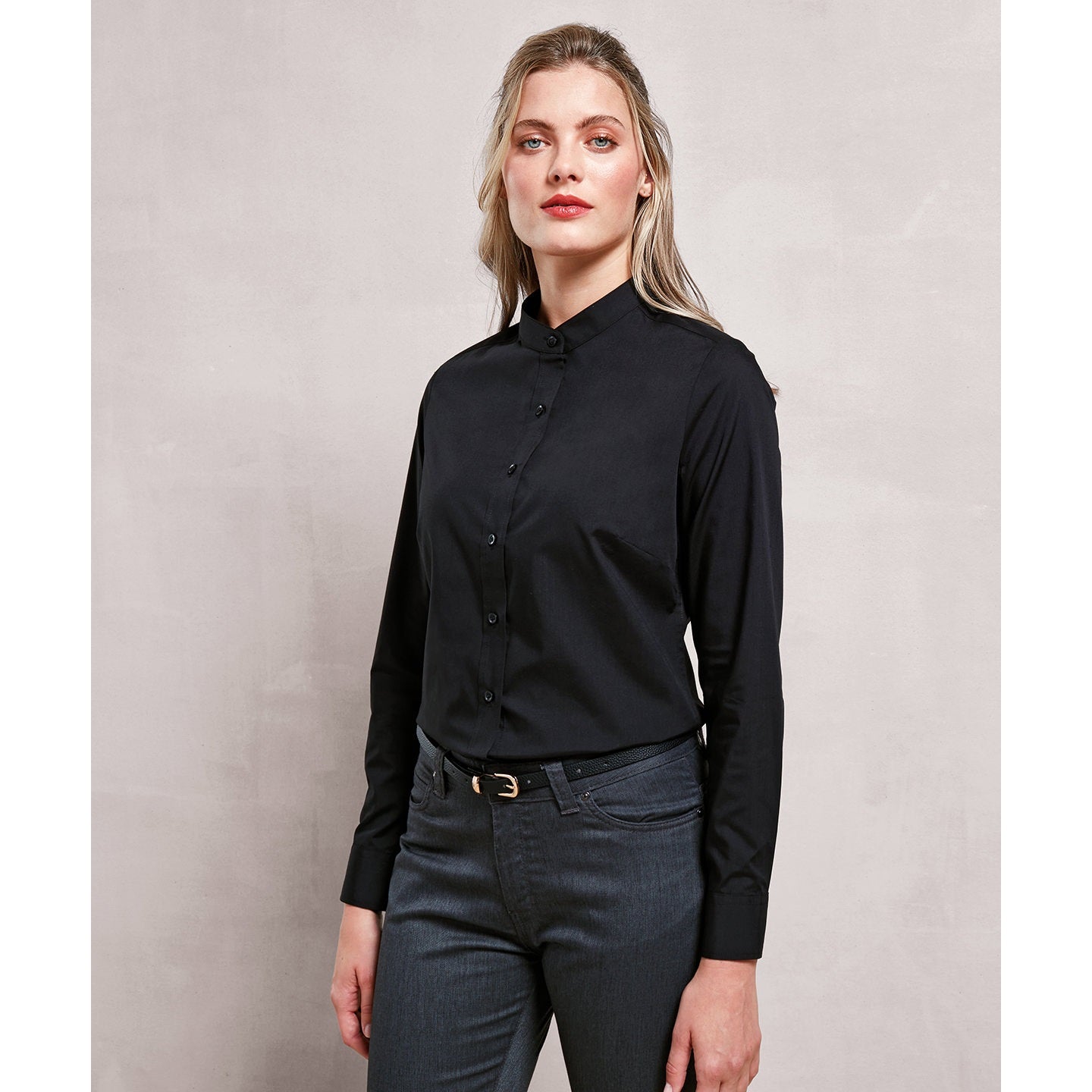 Premier Women's Banded Collar 'Grandad' Shirt