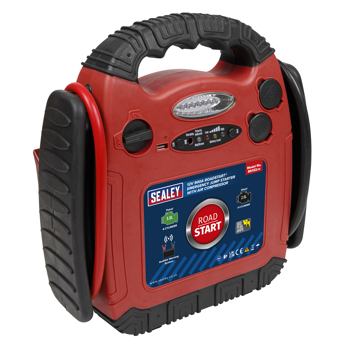Sealey RoadStart® Emergency Jump Starter with Air Compressor 12V 900 Peak Amps RS132