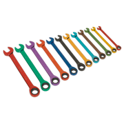 Sealey Ratchet Combination Spanner Set 12pc Multi-Coloured Metric