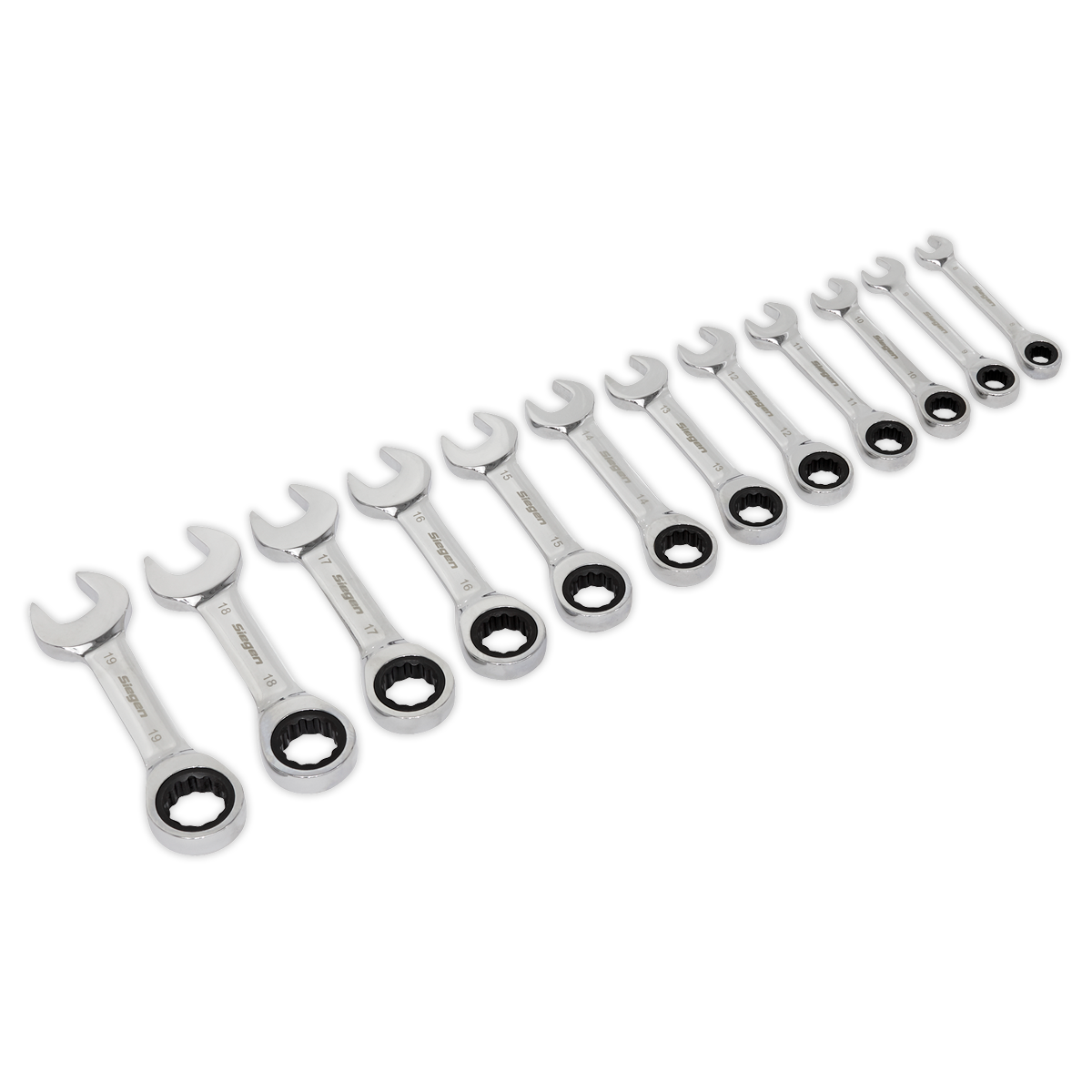 Sealey Stubby Ratchet Combination Spanner Set 12pc Metric