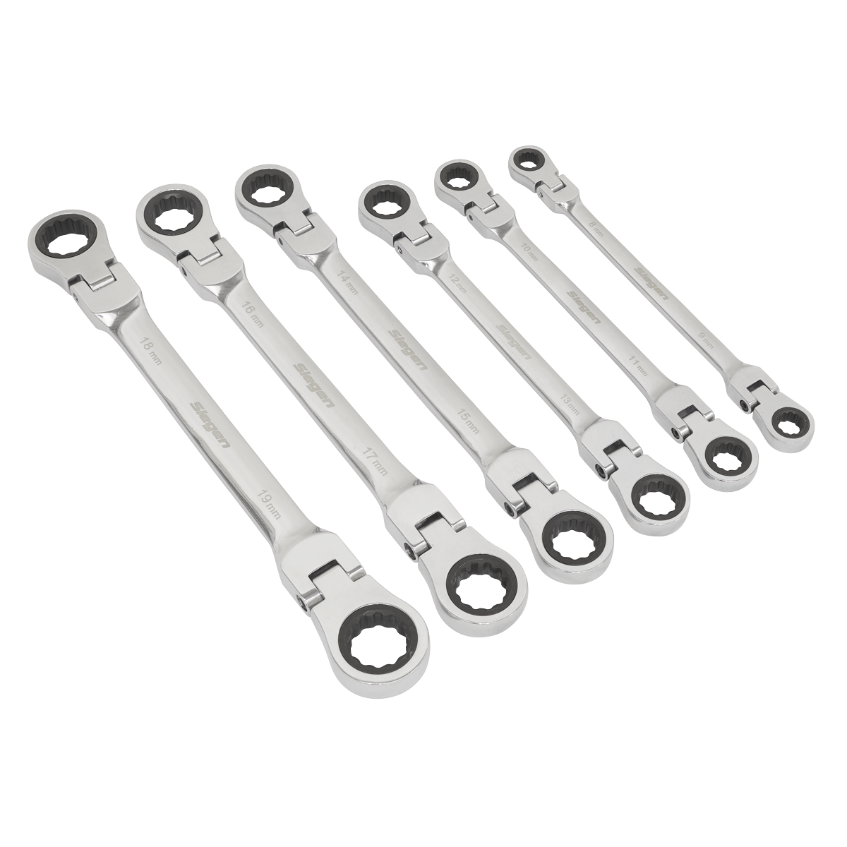 Sealey Flexi-Head Double End Ratchet Ring Spanner Set 6pc Metric