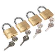 Sealey Brass Body Padlock with Brass Cylinder 40mm Keyed Alike Pack of 4