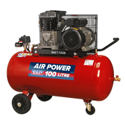 Sealey Air Compressor 100L Belt Drive 3hp with Cast Cylinders & Wheels SAC1103B
