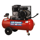 Sealey Air Compressor 50L Belt Drive 3hp with Cast Cylinders & Wheels