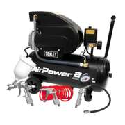 Sealey Air Compressor 24L Direct Drive 2hp with 4pc Air Accessory Kit SAC2420APK