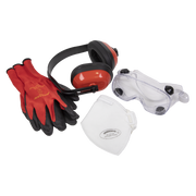 Sealey Flexi Grip Gloves, FFP1 Mask, Goggles & Ear Defenders