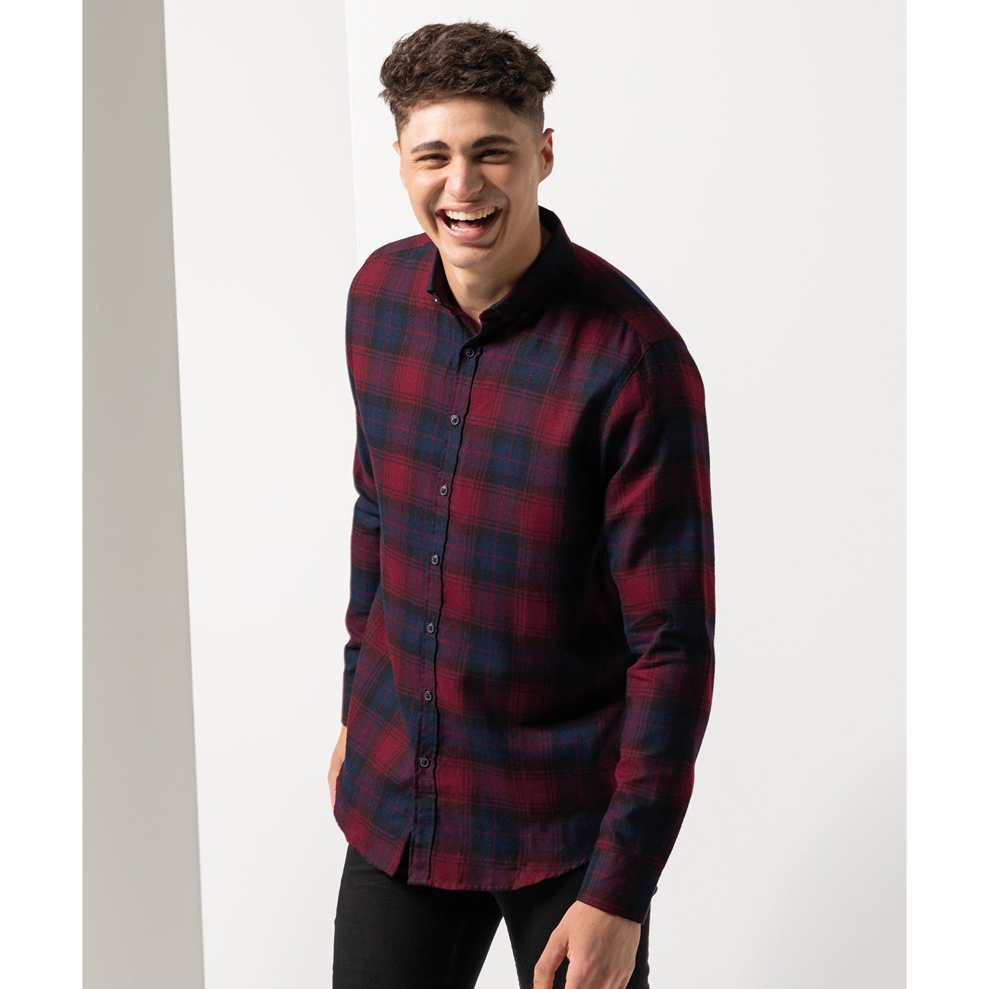 Sf Brushed Check Casual Shirt With Button-Down Collar