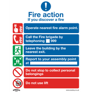 Sealey Safe Conditions Safety Sign - Fire Action With Lift - Rigid Plastic - Pack of 10