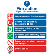 Sealey Safe Conditions Safety Sign - Fire Action With Lift - Self-Adhesive Vinyl - Pack of 10