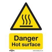 Sealey Warning Safety Sign - Danger Hot Surface - Rigid Plastic - Pack of 10