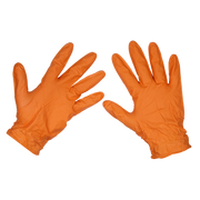Sealey Orange Diamond Grip Extra-Thick Nitrile Powder- Free Gloves Large - Pack of 50