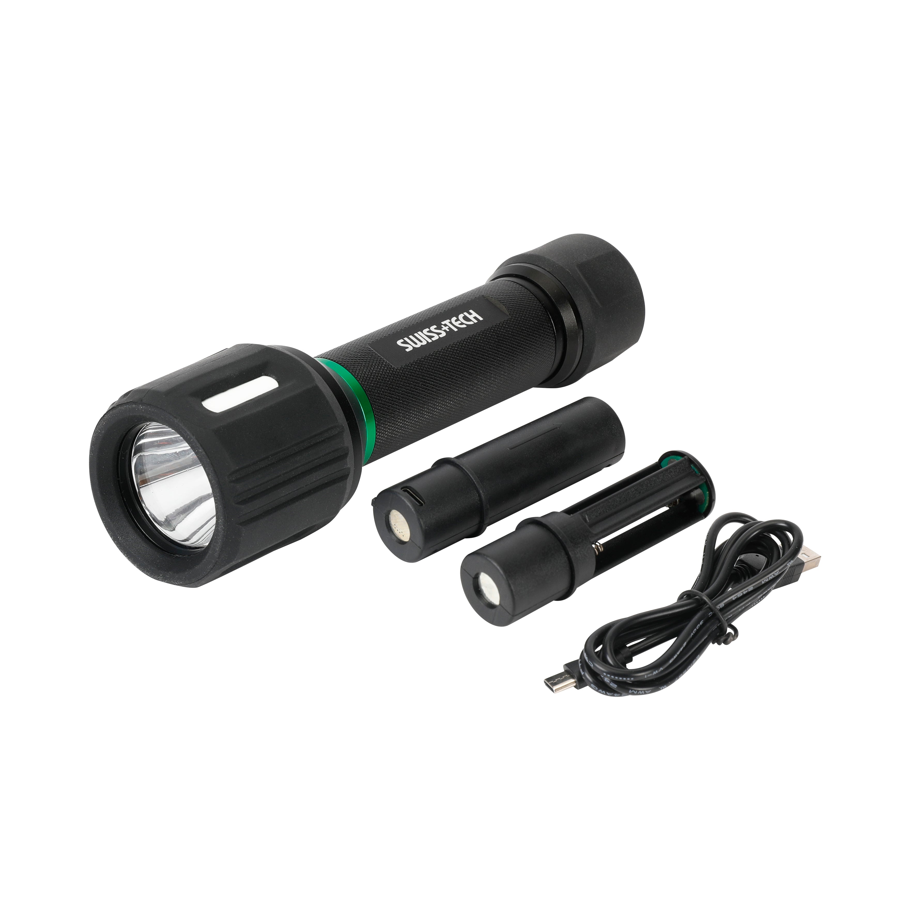 Scruffs Swiss-Tech Dual Power Rechargeable LED Flashlight - 400 Lumens - 3 x AAA or 18650 Battery