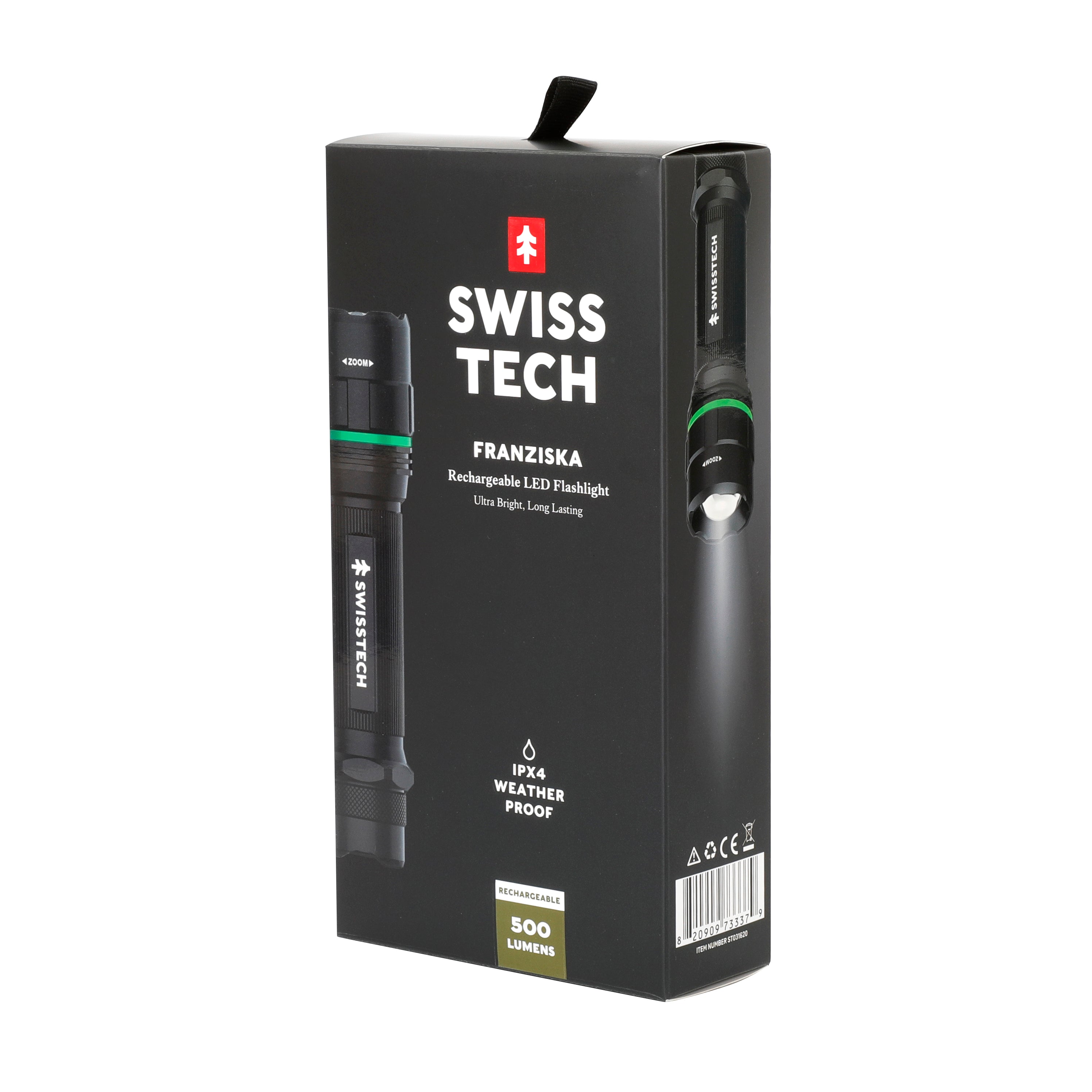Scruffs Swiss-Tech Rechargeable LED Flashlight - USB Rechargeable Torch - 18650 & 3 x AAA Compatible