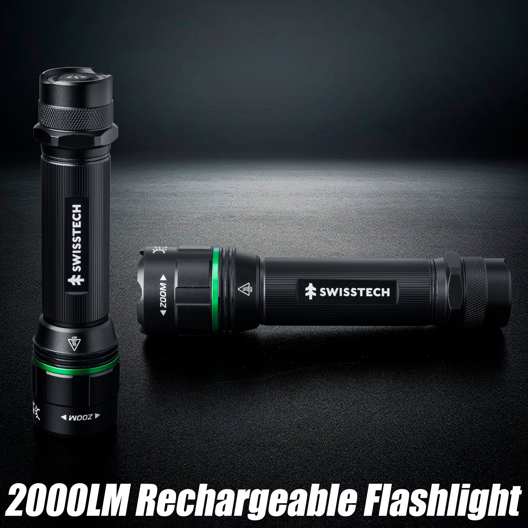 Scruffs Swiss-Tech Rechargeable Focus LED Flashlight - USB Rechargeable Zoom Torch - 18650 & 3 x AAA Compatible