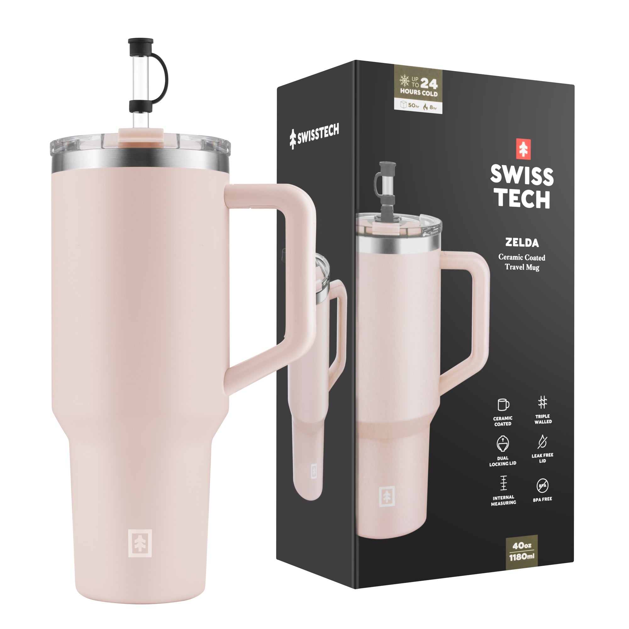Scruffs Swiss-Tech Zelda 1180ml (40oz) Triple Insulated Stainless Steel Water Bottle with Straw