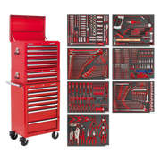 Sealey Tool Chest Combination 14 Drawer with Ball-Bearing Slides - Red & 446pc Tool Kit