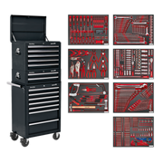 Sealey Tool Chest Combination 14 Drawer with Ball-Bearing Slides - Black & 446pc Tool Kit