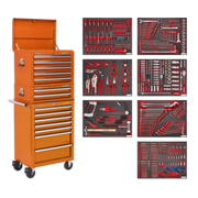 Sealey Tool Chest Combination 14 Drawer with Ball-Bearing Slides - Orange & 446pc Tool Kit