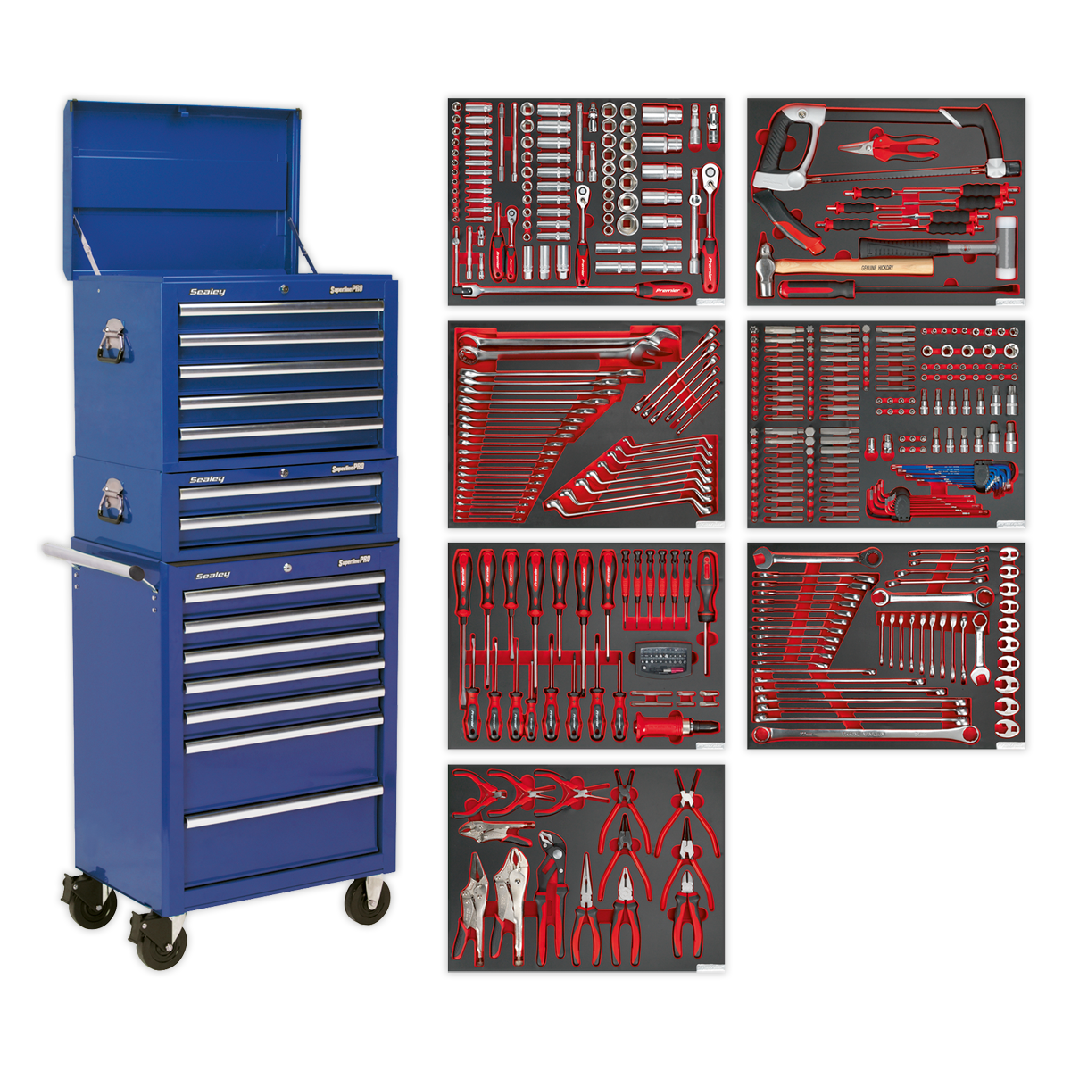 Sealey Tool Chest Combination 14 Drawer with Ball-Bearing Slides - Blue & 446pc Tool Kit