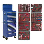 Sealey Tool Chest Combination 14 Drawer with Ball-Bearing Slides - Blue & 446pc Tool Kit