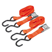 Sealey Cam Buckle Strap 25mm x 2.5m Polyester Webbing with S-Hooks 500kg Breaking Strength