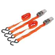Sealey Ratchet Straps 25mm x 4m Polyester Webbing with S-Hooks 500kg Breaking Strength - Pair