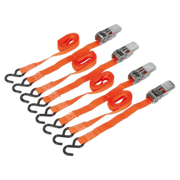 Sealey Ratchet Straps 25mm x 4m Polyester Webbing with S-Hooks 500kg Breaking Strength - 2 Pairs