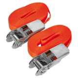 Sealey Self-Securing Ratchet Straps 25mm x 4.5m 800kg Breaking Strength - Pair