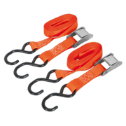 Sealey Cam Buckle Strap 25mm x 2.5m Polyester Webbing with S-Hooks 250kg Breaking Strength