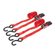Sealey Ratchet Straps 25mm x 4m Polyester Webbing with S-Hooks 800kg Breaking Strength - Pair
