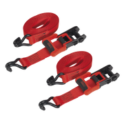 Sealey Ratchet Straps 32mm x 4.9m Polyester Webbing with J-Hooks 1200kg Breaking Strength - 2 Pairs