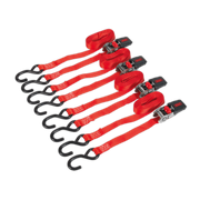 Sealey Ratchet Strap 25mm x 4m Polyester Webbing with S-Hooks 800kg Breaking Strength - 2 Pairs