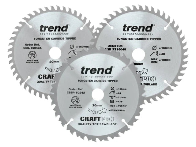 Trend CraftPro Plunge Saw Blade 160 x 20mm x 24T/48T (Pack 3)
