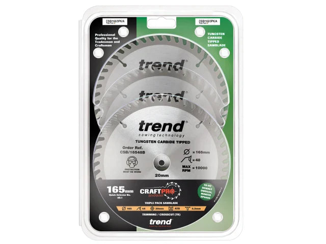 Trend CraftPro Plunge Saw Blade 165 x 20mm x 48T (Pack 3)