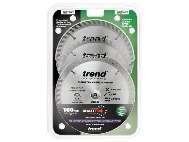 Trend CraftPro Panel Trim Saw Blade 160 x 20mm x 48T (Pack 3)