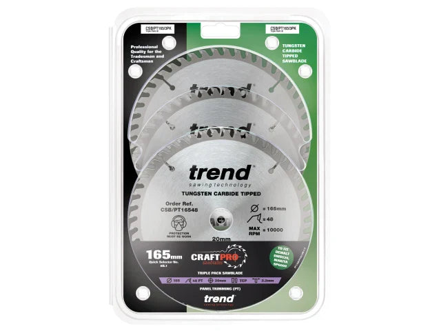 Trend CraftPro Panel Trim Saw Blade 165 x 20mm x 48T (Pack 3)