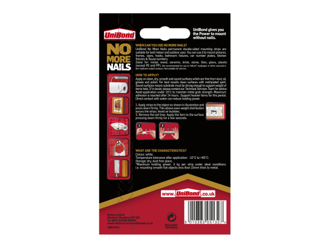UniBond No More Nails Indoor & Outdoor Permanent Mounting Tape Strips (Pack of 10)