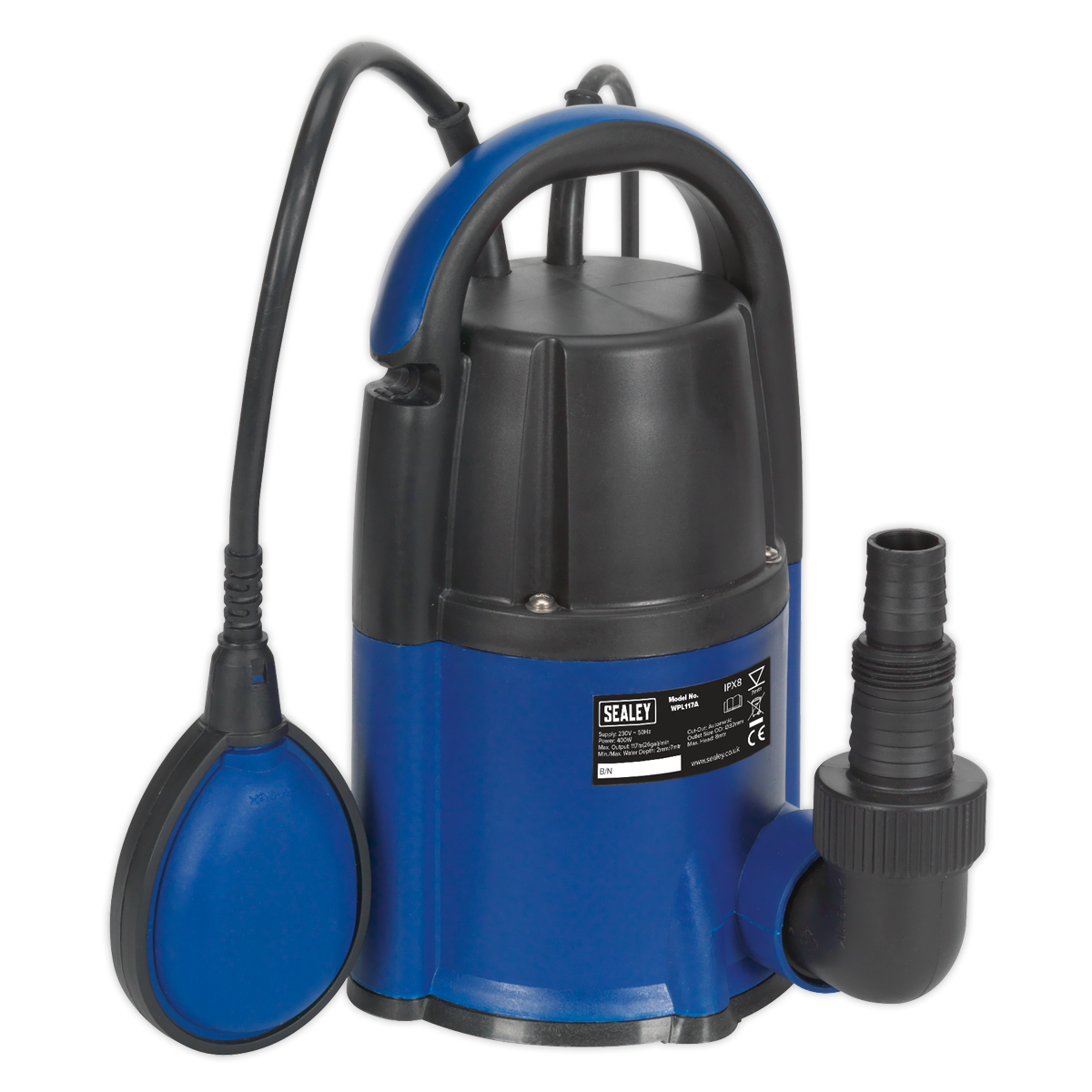 Sealey Submersible Water Pump Automatic Low Level 2mm 117L/min 230V