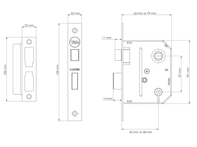 Yale Locks PM320 3 Lever Mortice Sashlock Polished Chrome 79mm 3in