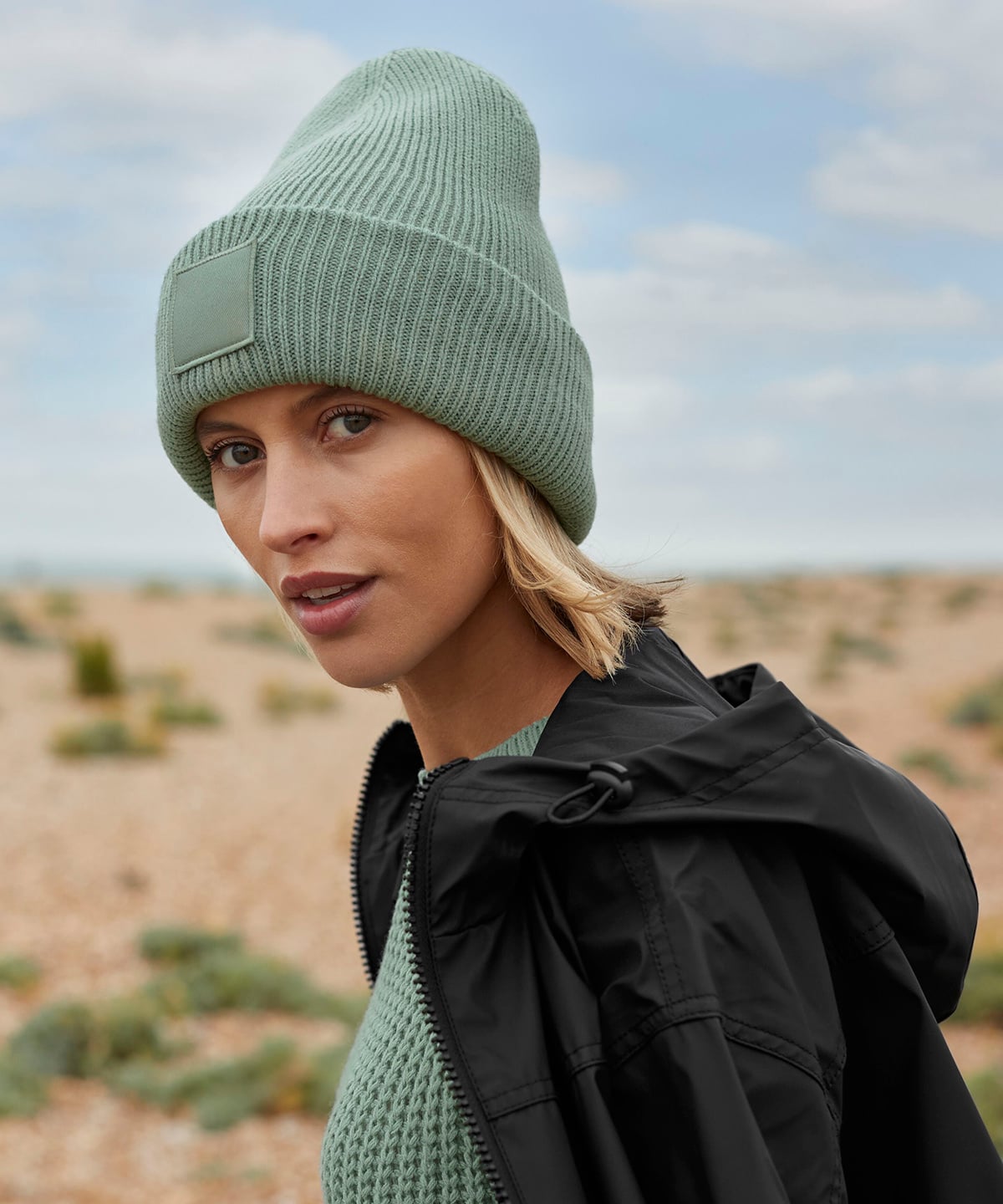 Beechfield B336R Deep-Cuffed Tonal Patch Beanie