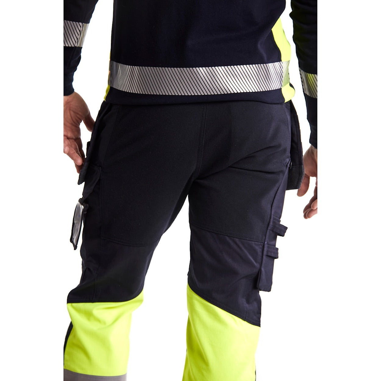 Blaklader Multinorm Inherent Trousers with Stretch 1487 #colour_navy-blue-hi-vis-yellow