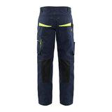 Blaklader Service Trousers with Stretch 1495 #colour_dark-navy-blue-hi-vis-yellow