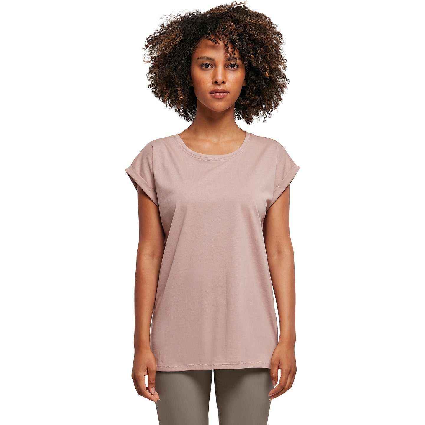 Build Your Brand Women's Extended Shoulder Tee - Dusk Rose