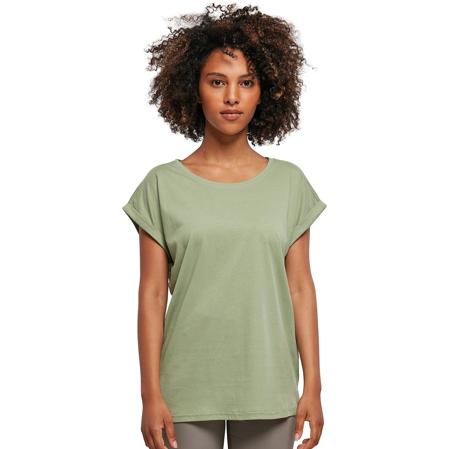 Build Your Brand Women's Extended Shoulder Tee - Soft Salvia