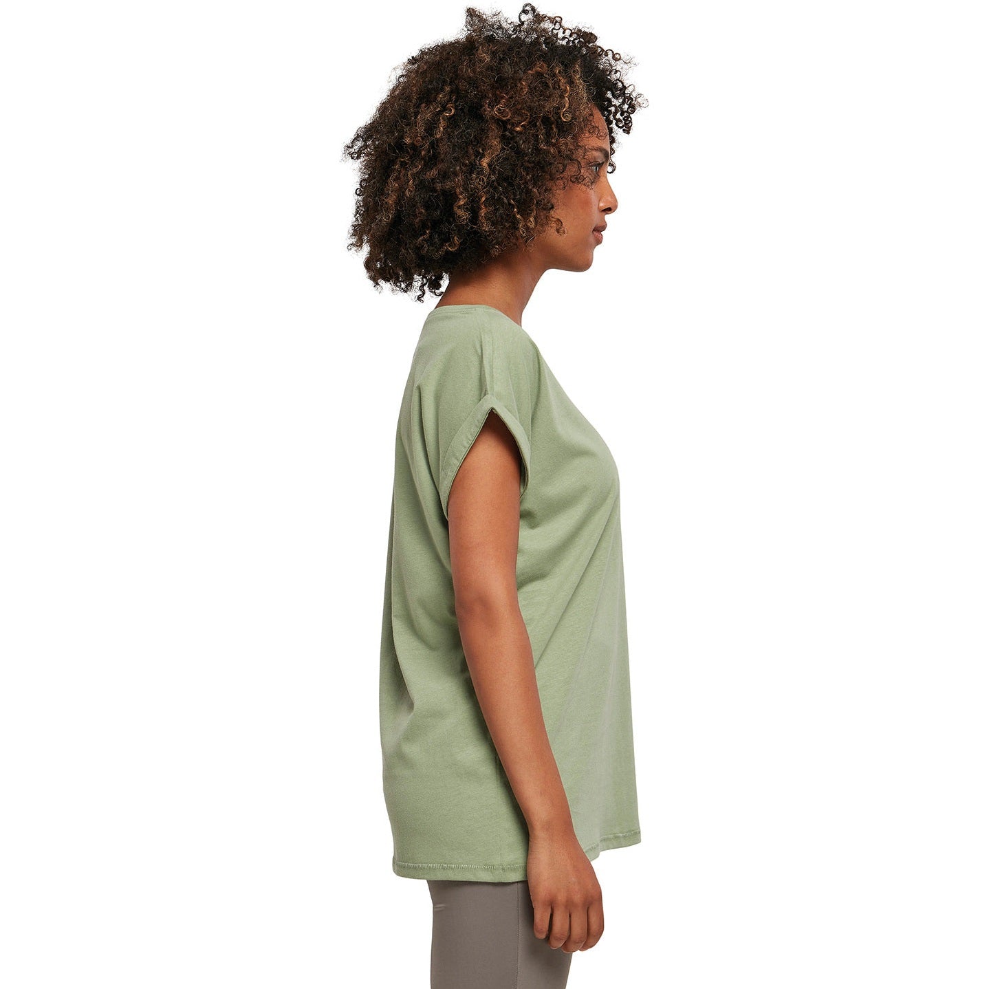 Build Your Brand Women's Extended Shoulder Tee - Soft Salvia