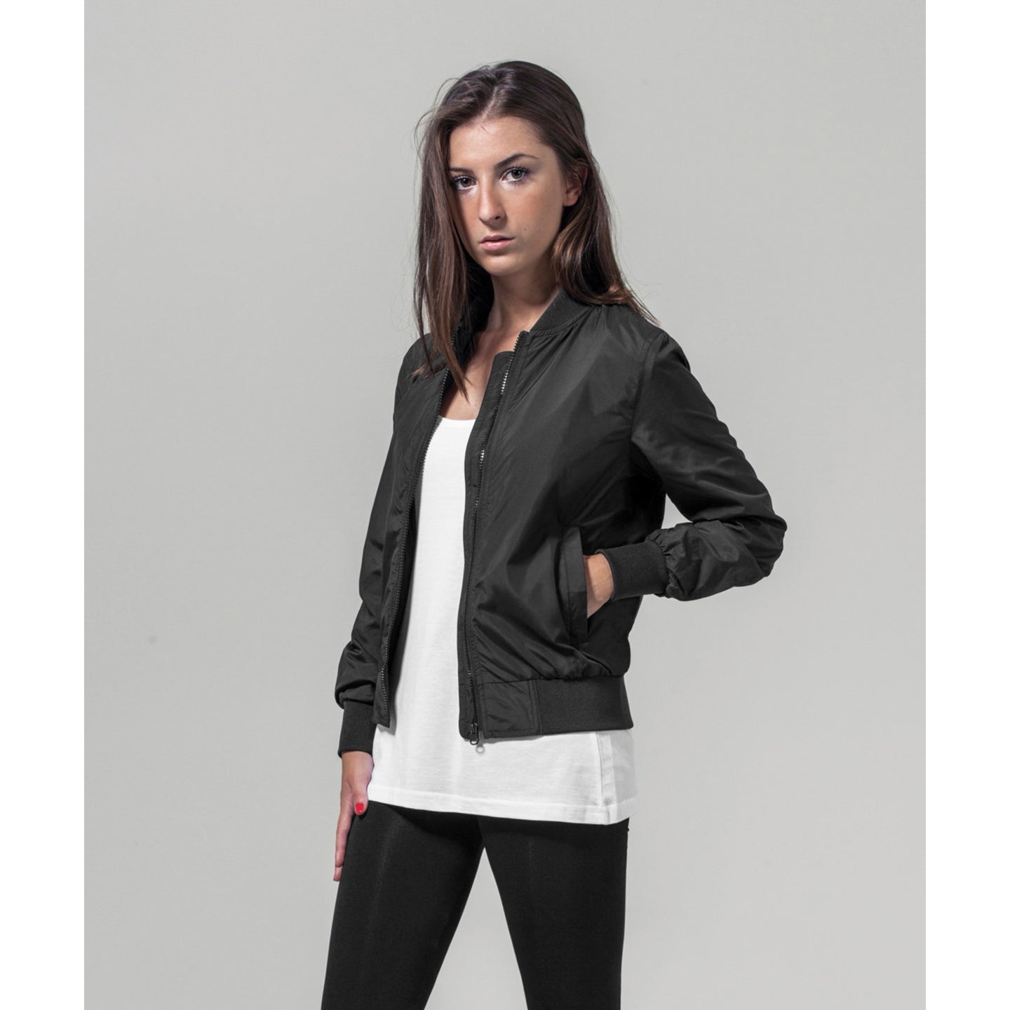 Build Your Brand Women's Nylon Bomber Jacket